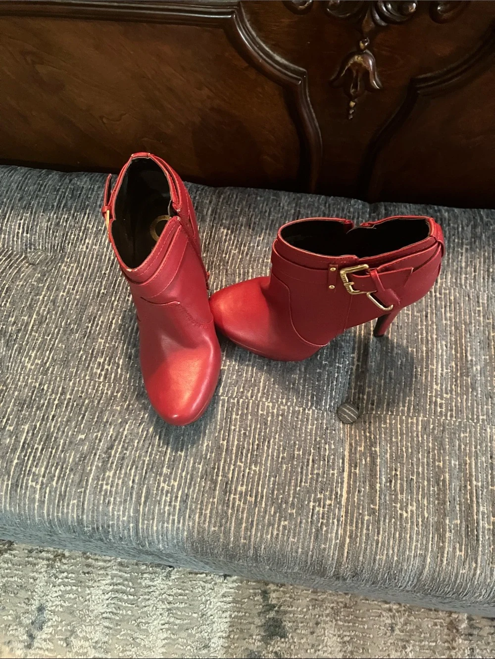 Guess Red Ankle Booties with Gold Buckle